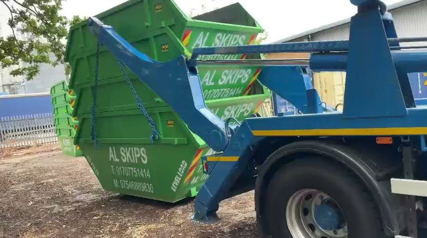 AL Skips skip lorry lifting green AL Skips skips in Welwyn Garden City